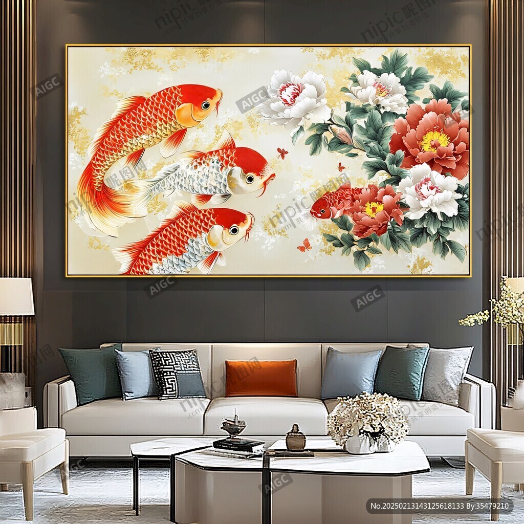 九鱼客厅壁画