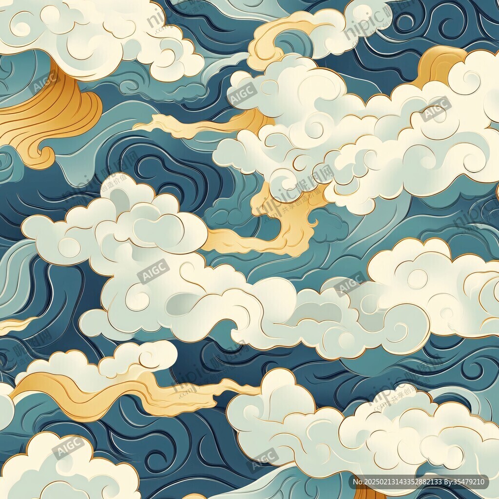 中式图案云纹浪花