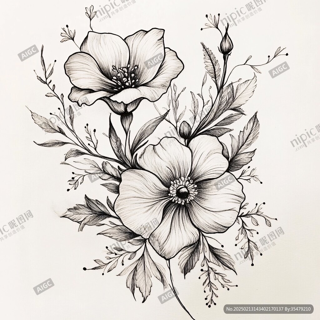 线描欧花
