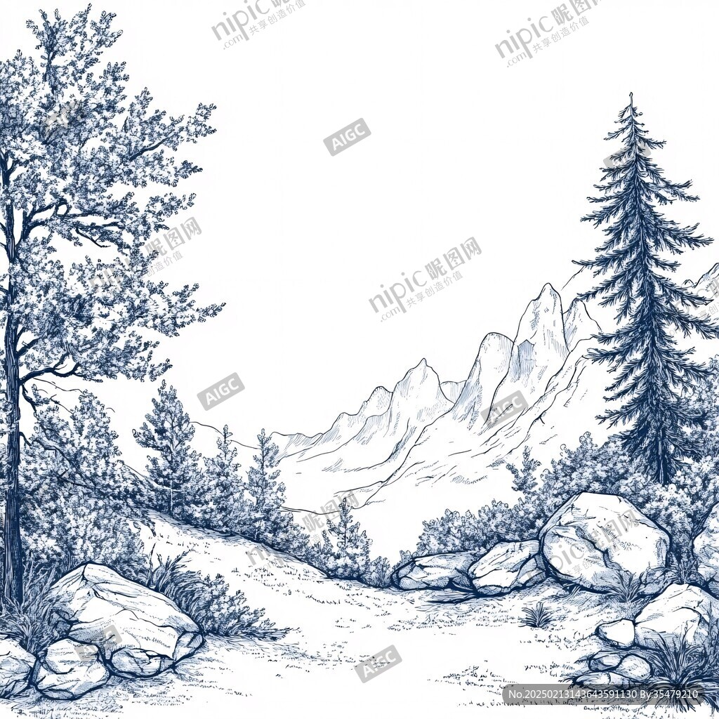手绘山林