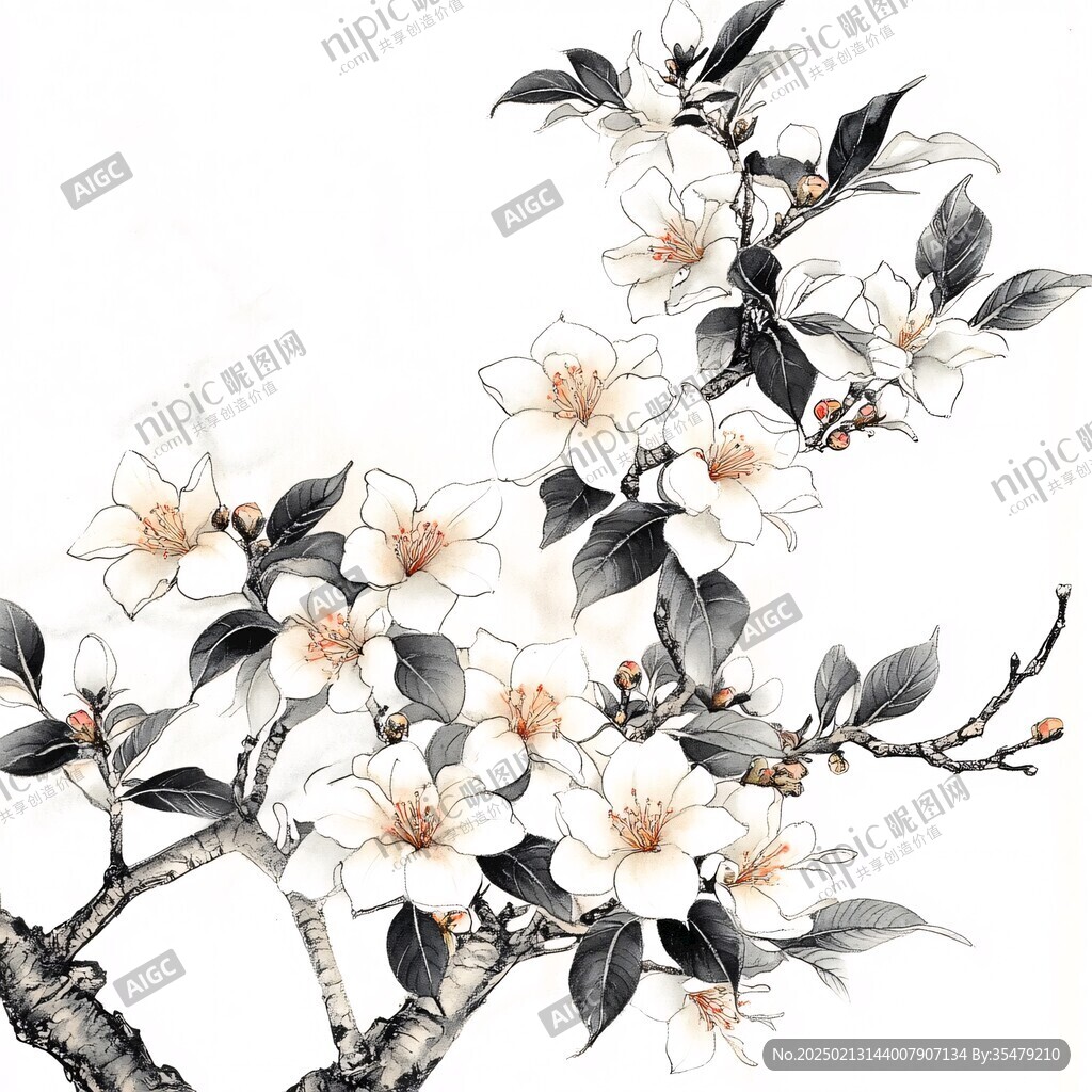 手绘梨花工笔花