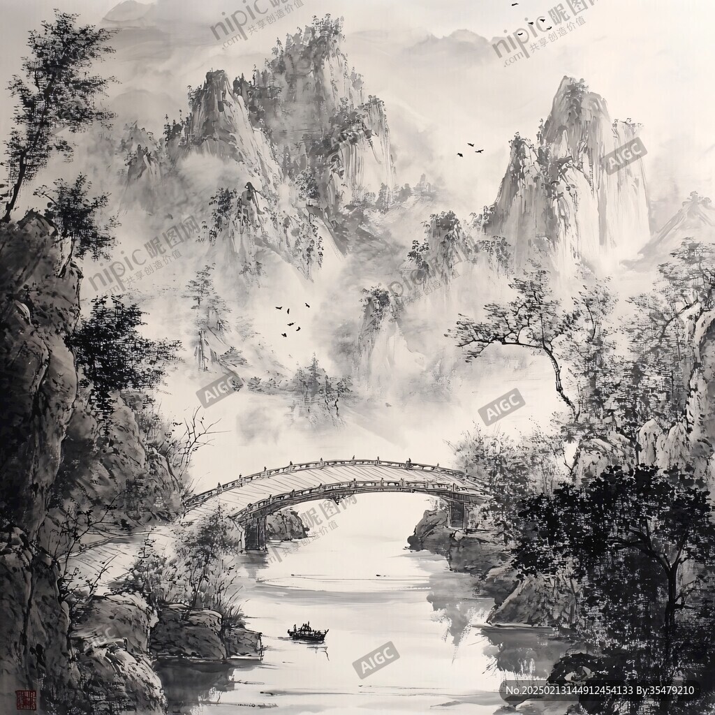 水墨数字画工笔山水