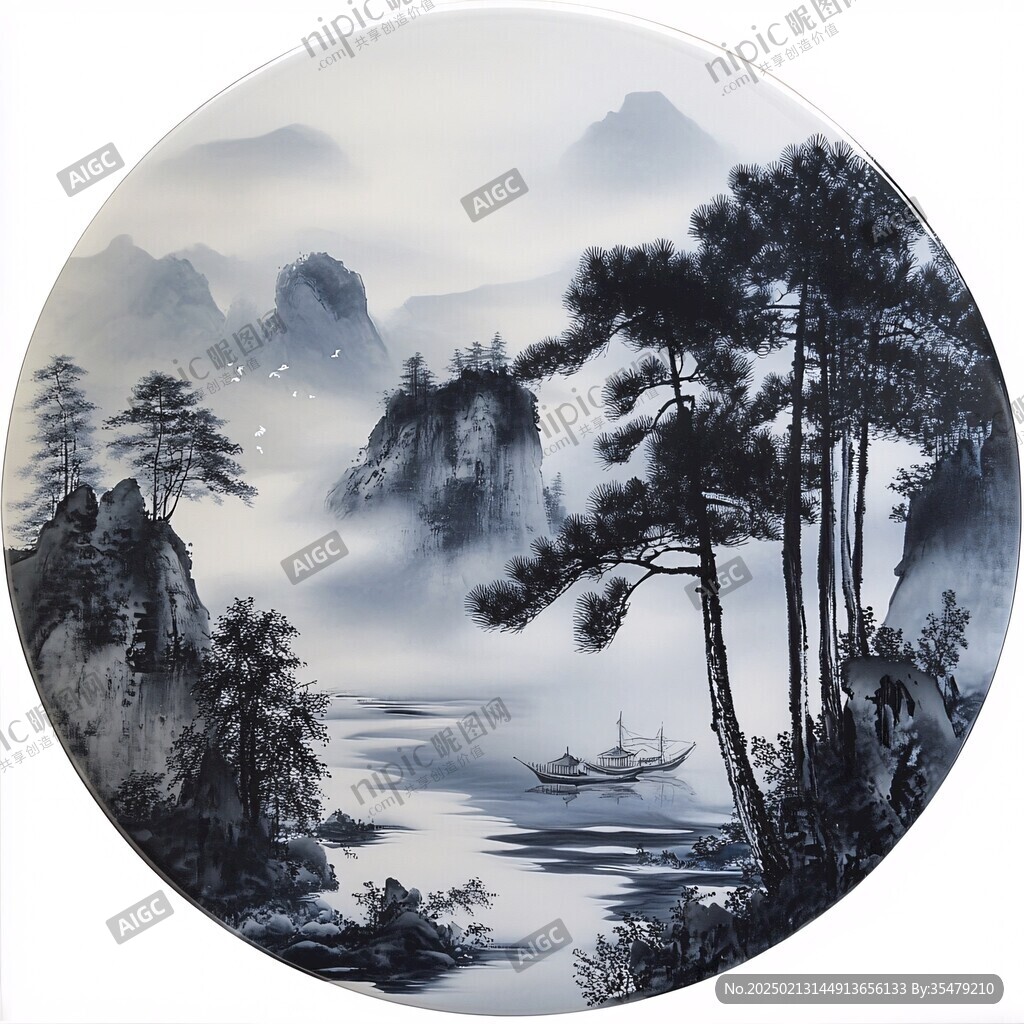 圆形挂画山水画