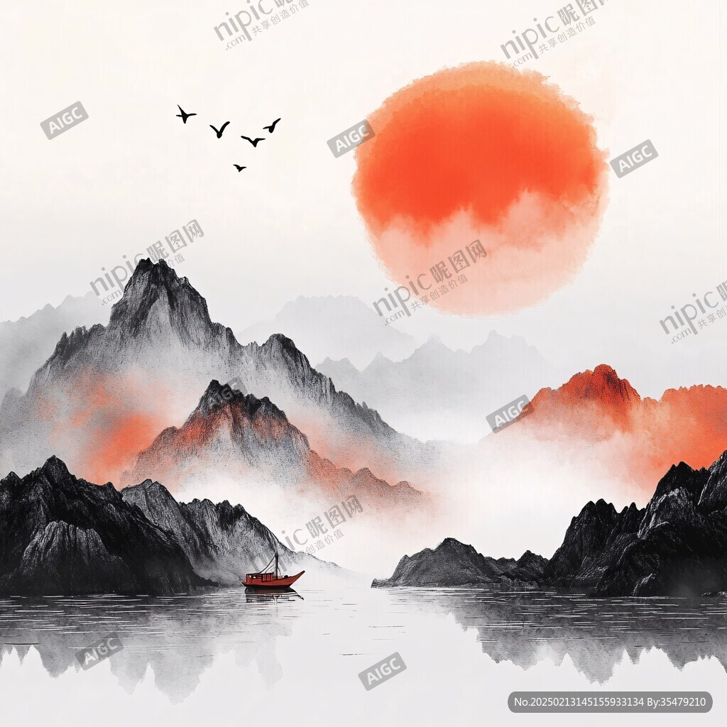 新中式古典复古山水画