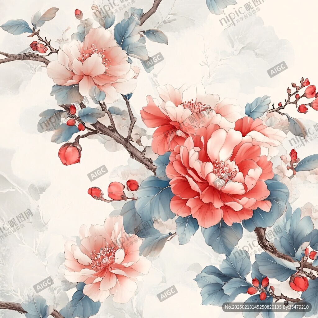 工笔梅花花开富贵