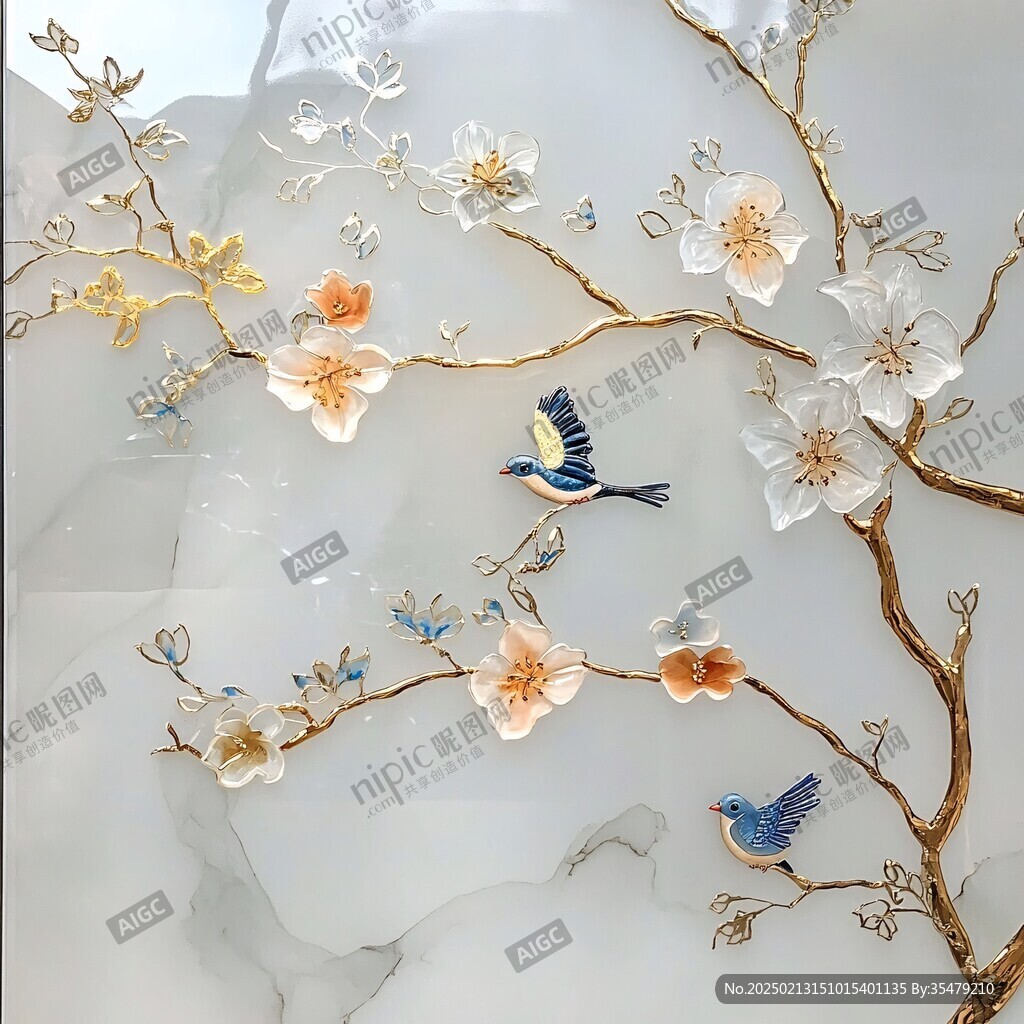 3d立体浮雕花鸟