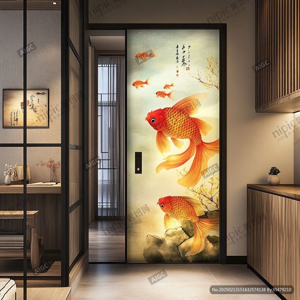 现代屏风鲤鱼图