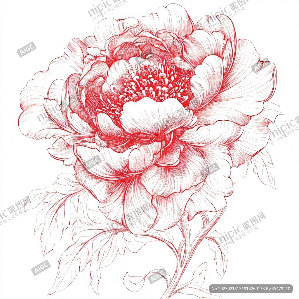 牡丹花线稿