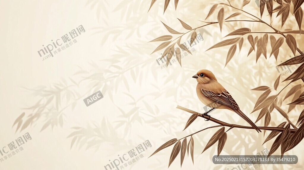 高端壁画竹林双雀图