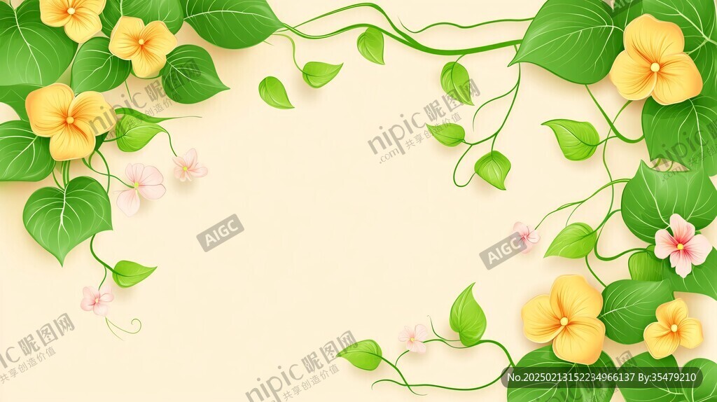 绿叶鲜花背景图