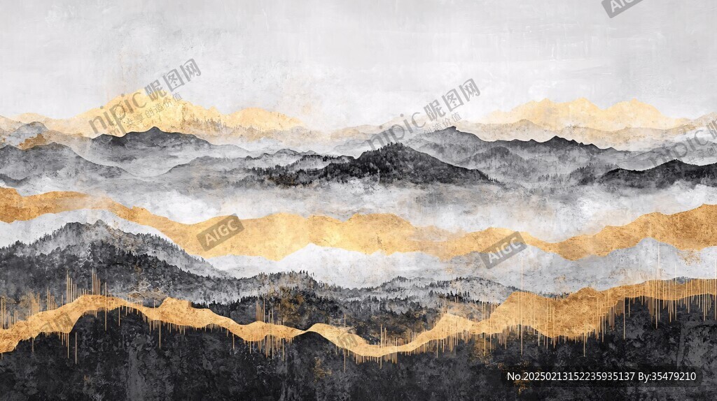 抽象金箔山水画