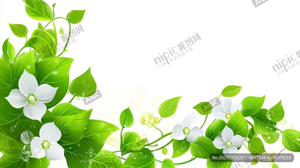 绿叶白花壁纸