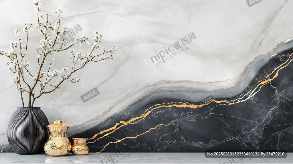 极简金箔石根线条对拼