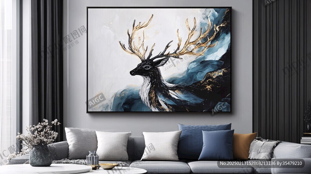 轻奢麋鹿珐琅彩浮雕画