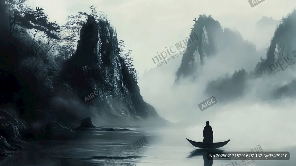 一叶孤舟意境画