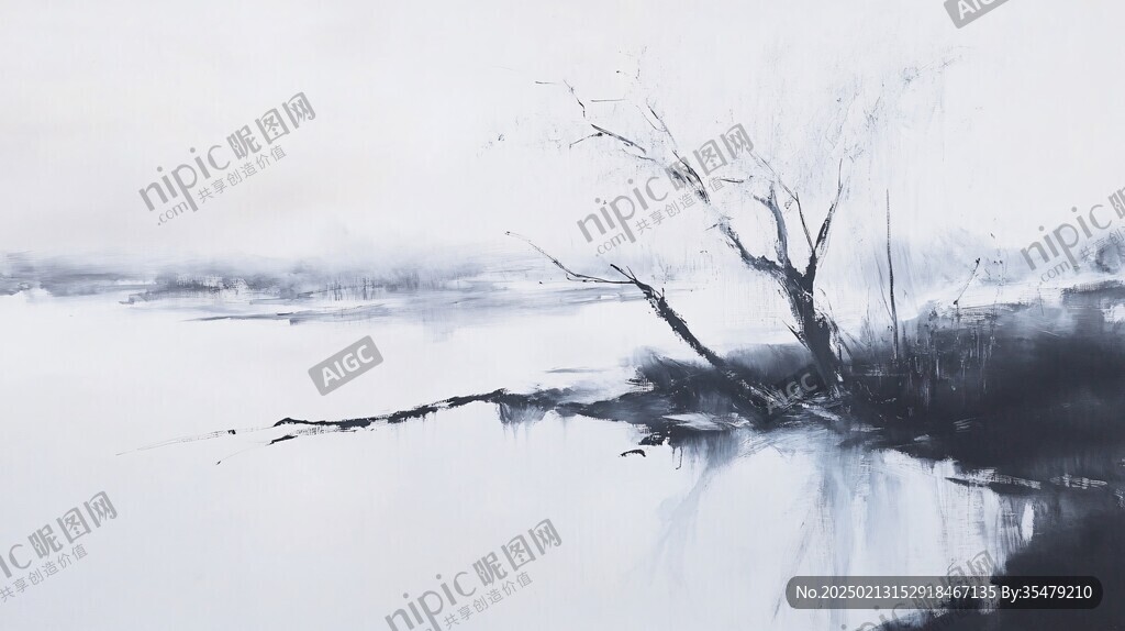 雾凇水彩画