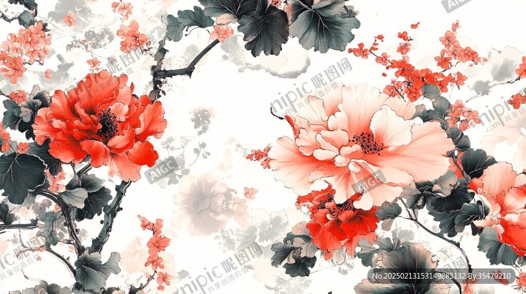数码印花手绘花