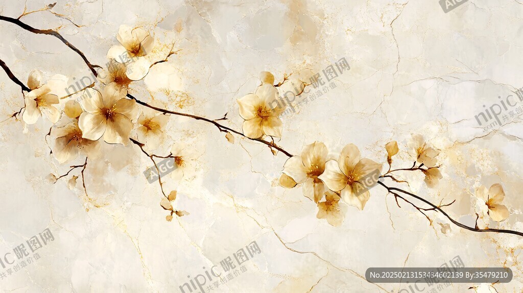 高精手绘黄金拉丝花卉