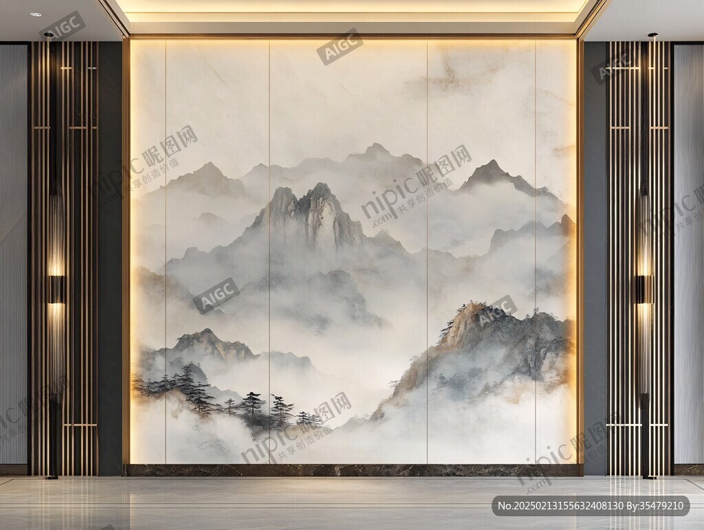 巨幅现代山水屏风