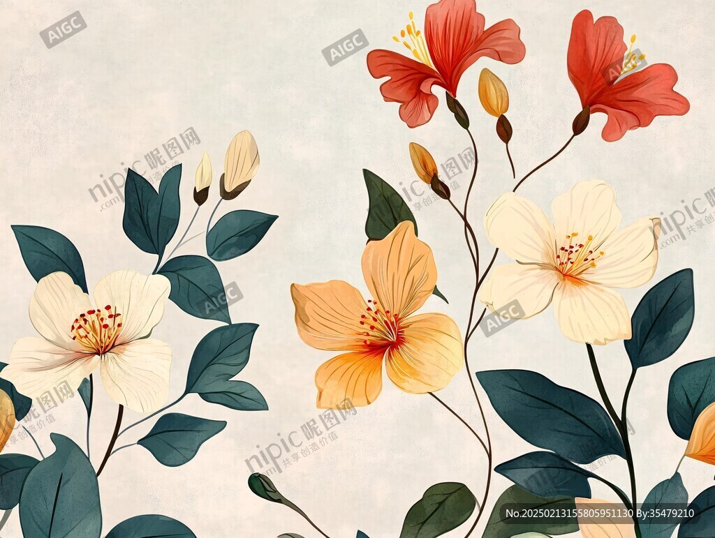 手绘花草壁画
