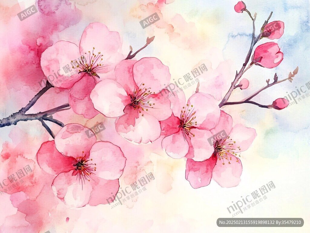 水墨水彩桃花无框画