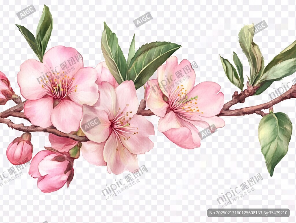 手绘苹果花桃花杏花
