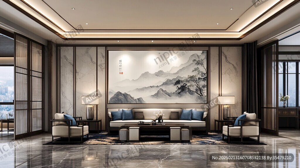 酒店客厅巨幅山水画