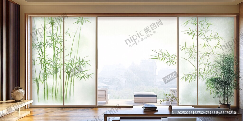 窗外竹景茂密竹林