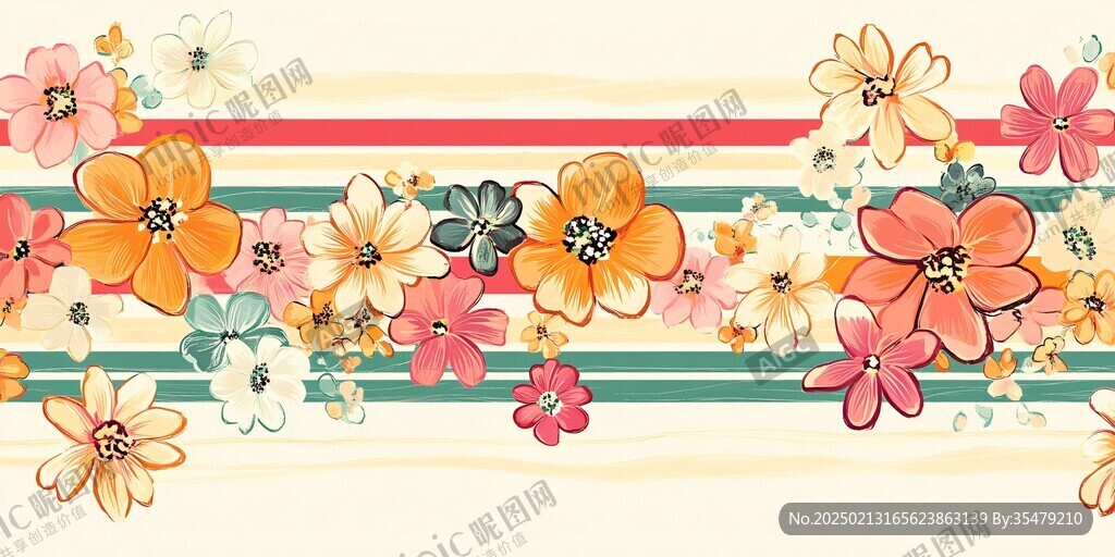 彩色条纹月季花图案