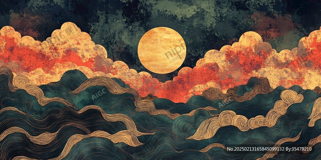 古风海浪包装插画