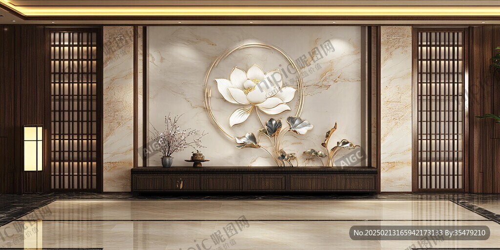 金线荷花客厅背景