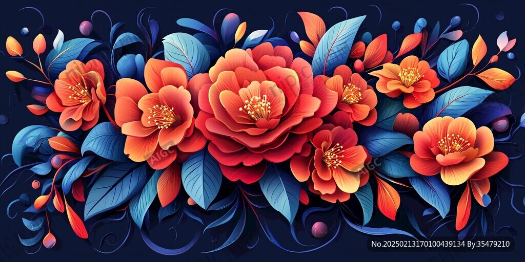3d浮雕缤纷花卉