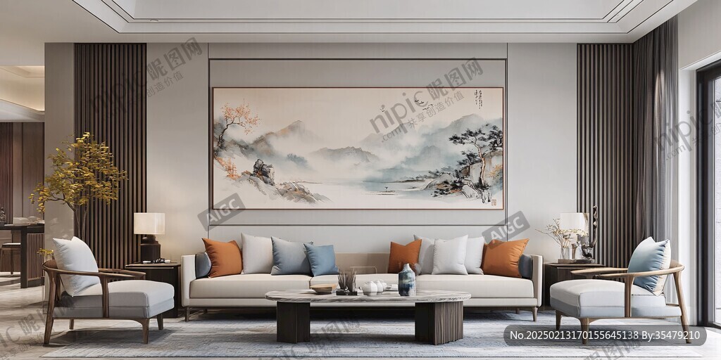 现代客厅巨幅山水画