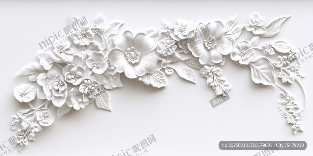 白色剪纸花卉