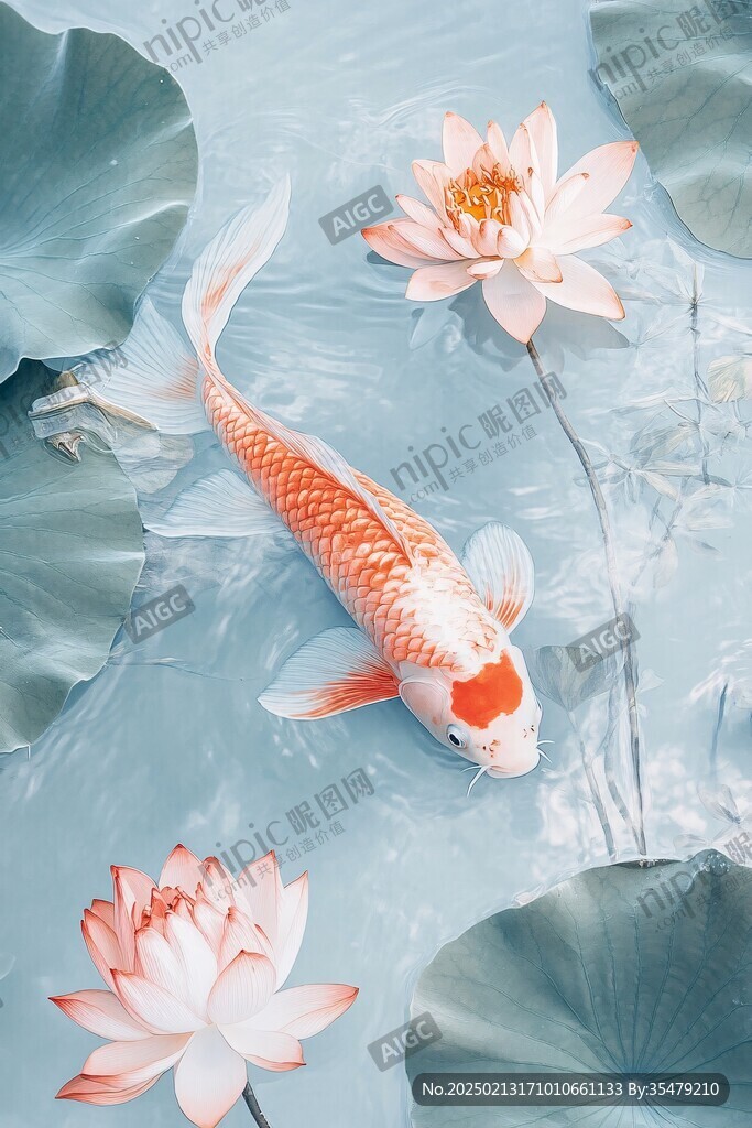 工笔荷花锦鲤