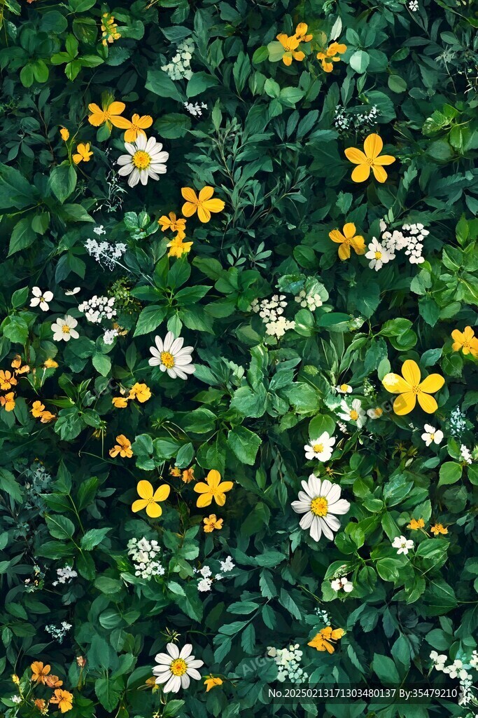 俯拍花丛草丛