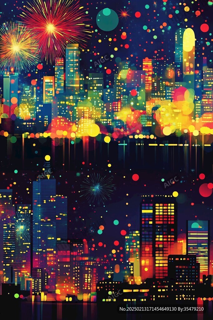 不夜城城市剪影插画