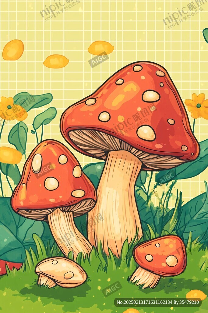 采蘑菇插画