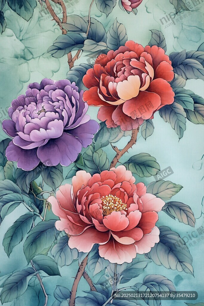 立体手绘牡丹花卉