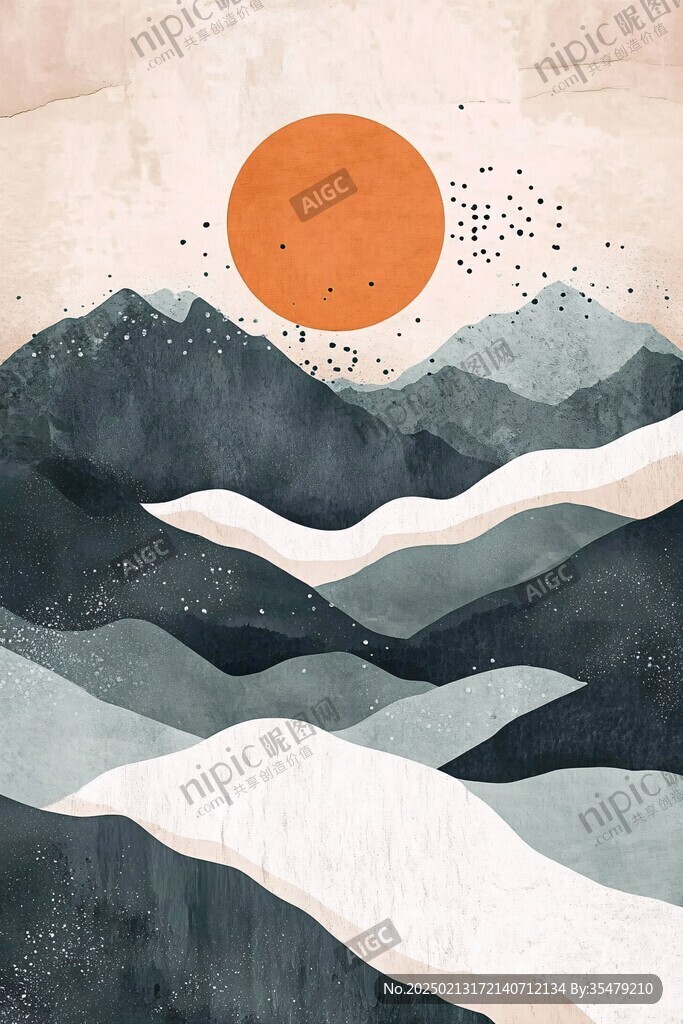 纹理山水插画
