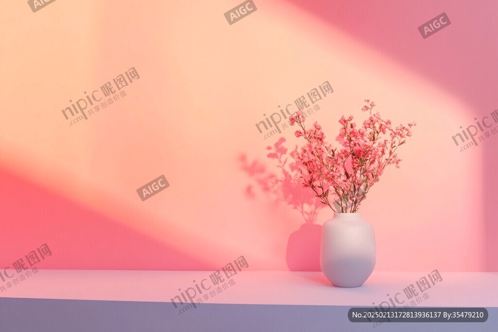 灯光下的花瓶