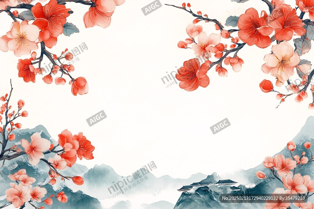 水彩梅花墙纸