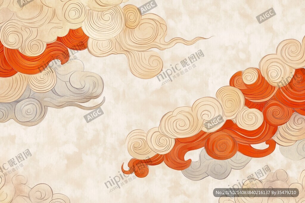 古风线绘云纹墙纸