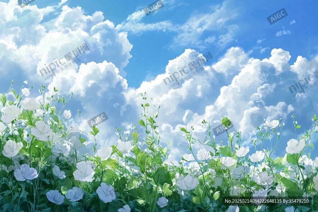 淡云下的白色花海