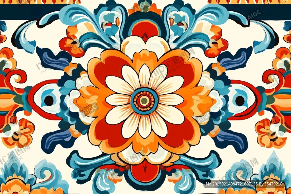 色块花古典图案组合