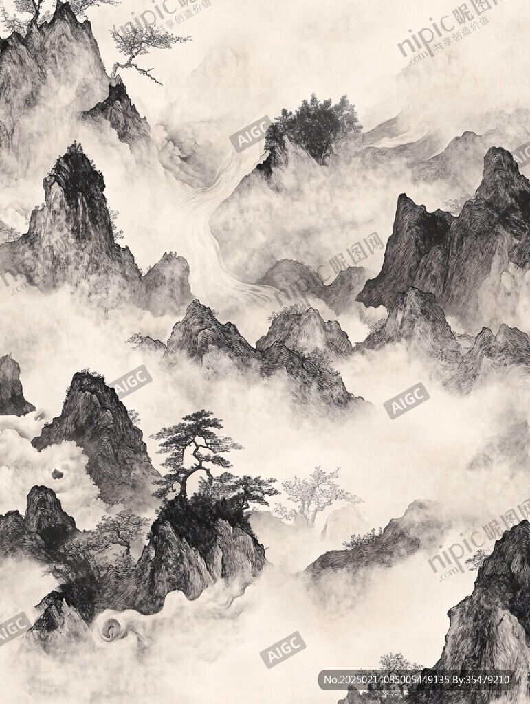 迎客松水墨山川