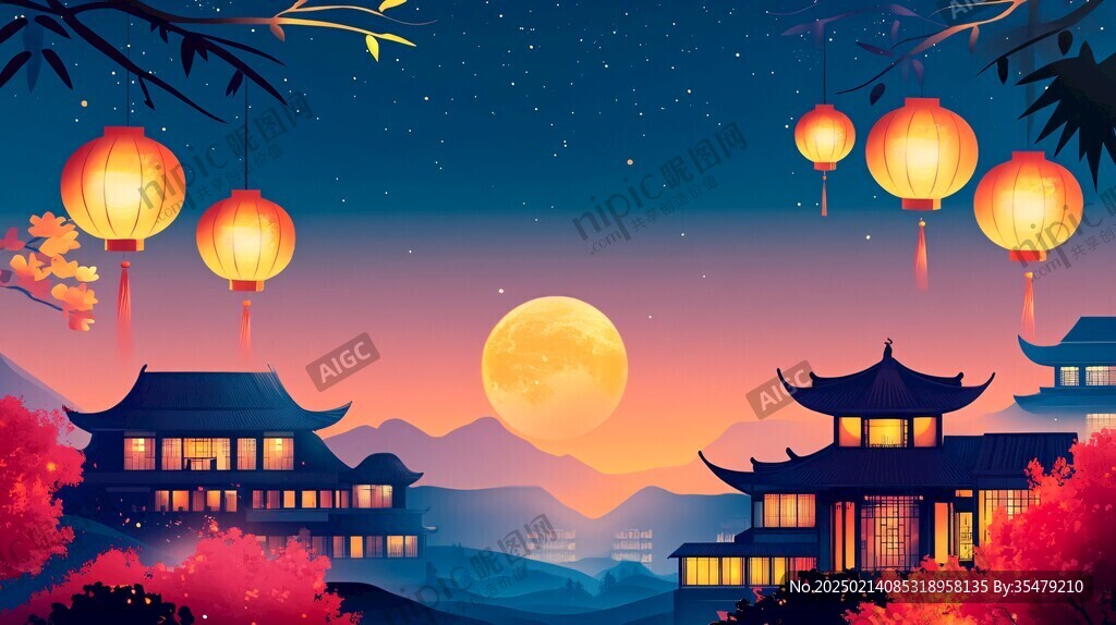 中秋建筑插画