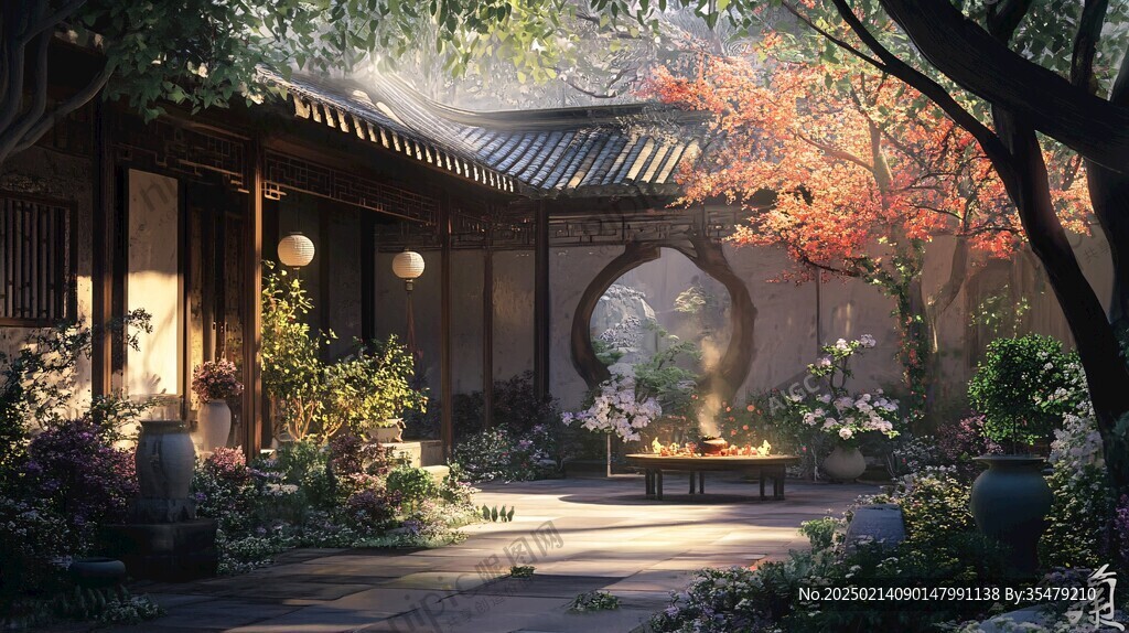 古风庭院插画