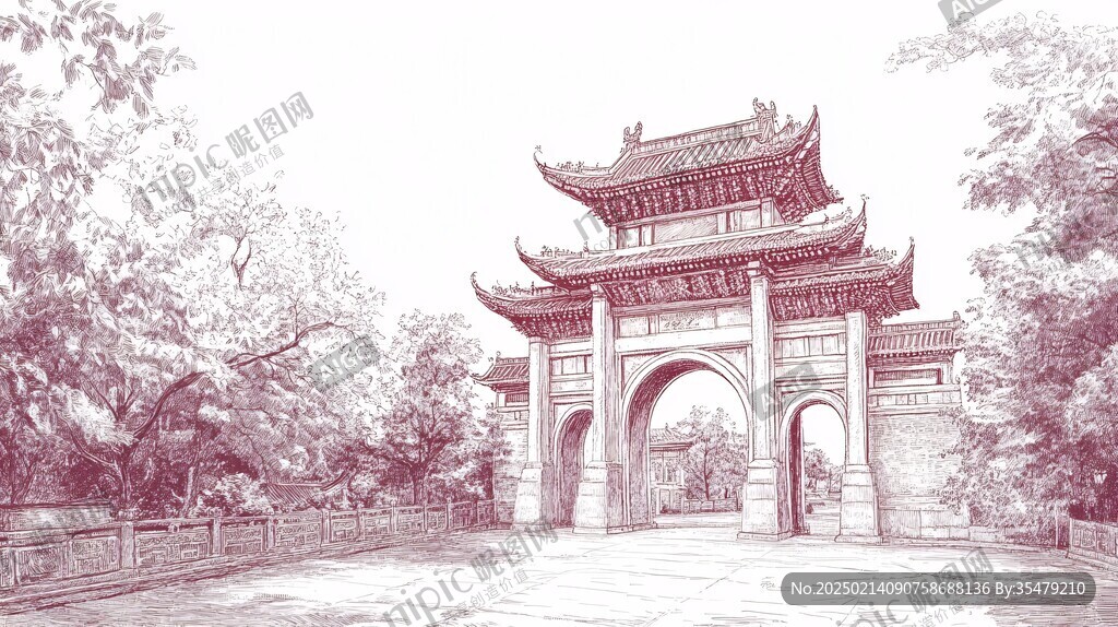 西南大学校门线描