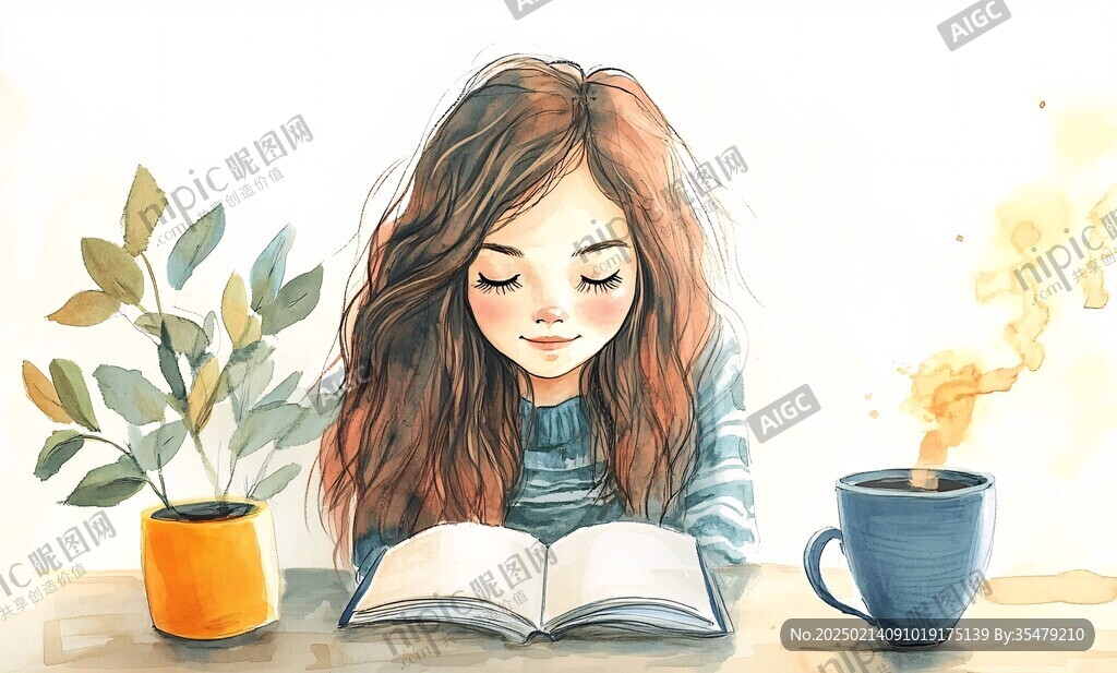 读书女孩插画